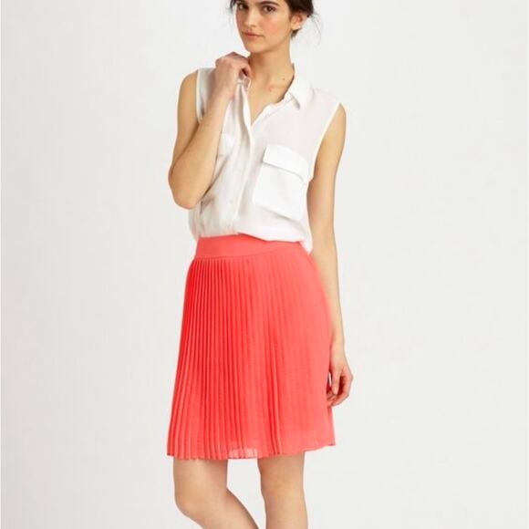 Alice + Olivia Coral/Salmon Gauzy Pleated Chiffon Skirt